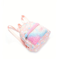 Girls Heart Pattern Plush Decor Backpack Large Capacity Pink Backpack