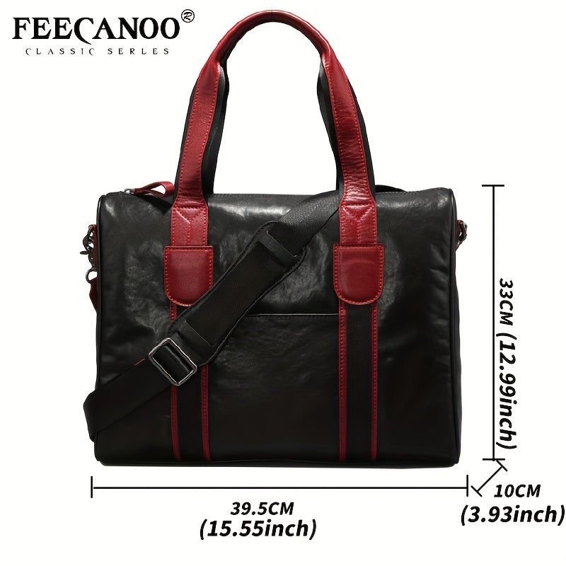 Men's Leather Briefcase Shoulder Bag for Travel Business