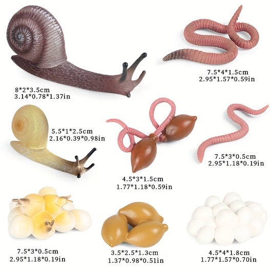 8pcs Snail & Earthworm Life Cycle Figurines Toy Set - Educational Project Birthd