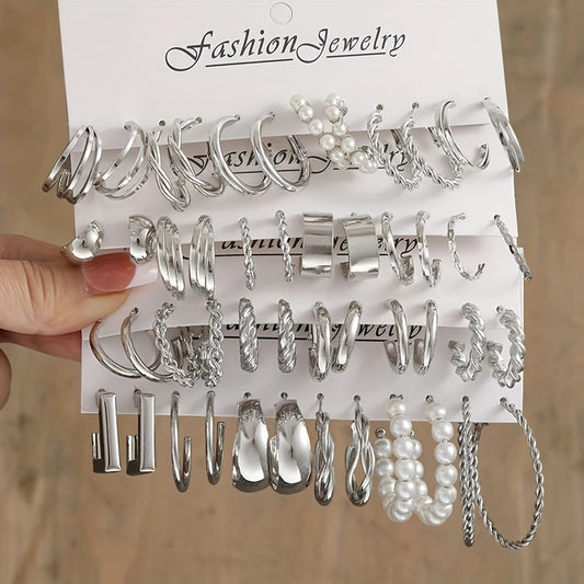 6 Pairs Chunky Geometric Hoop Earrings Set