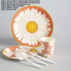 Daisy Tableware Set Disposable Cups Plates Napkins Flower Pattern Party Decor