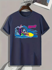 Surfing Pattern Print Men's Comfy Sports T-shirt Graphic Tee