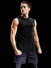 Men's Hooded Sleeveless Tank Top Quick Drying Lightweight Sports Vest