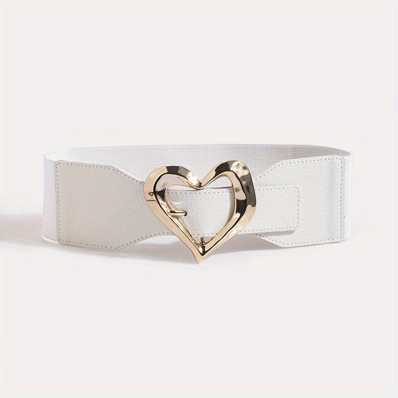 Heart Buckle Elastic Wide Belt Solid Waistband Women Decorative Girdle