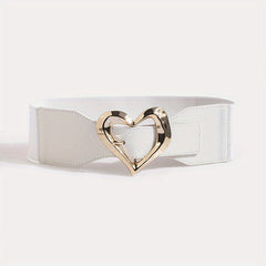 Heart Buckle Elastic Wide Belt Solid Waistband Women Decorative Girdle