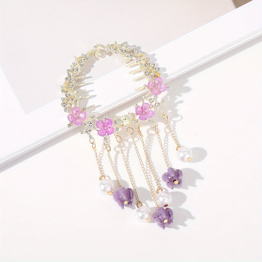 Tassel & Flower Hair Claw Rhinestone Hair Clip