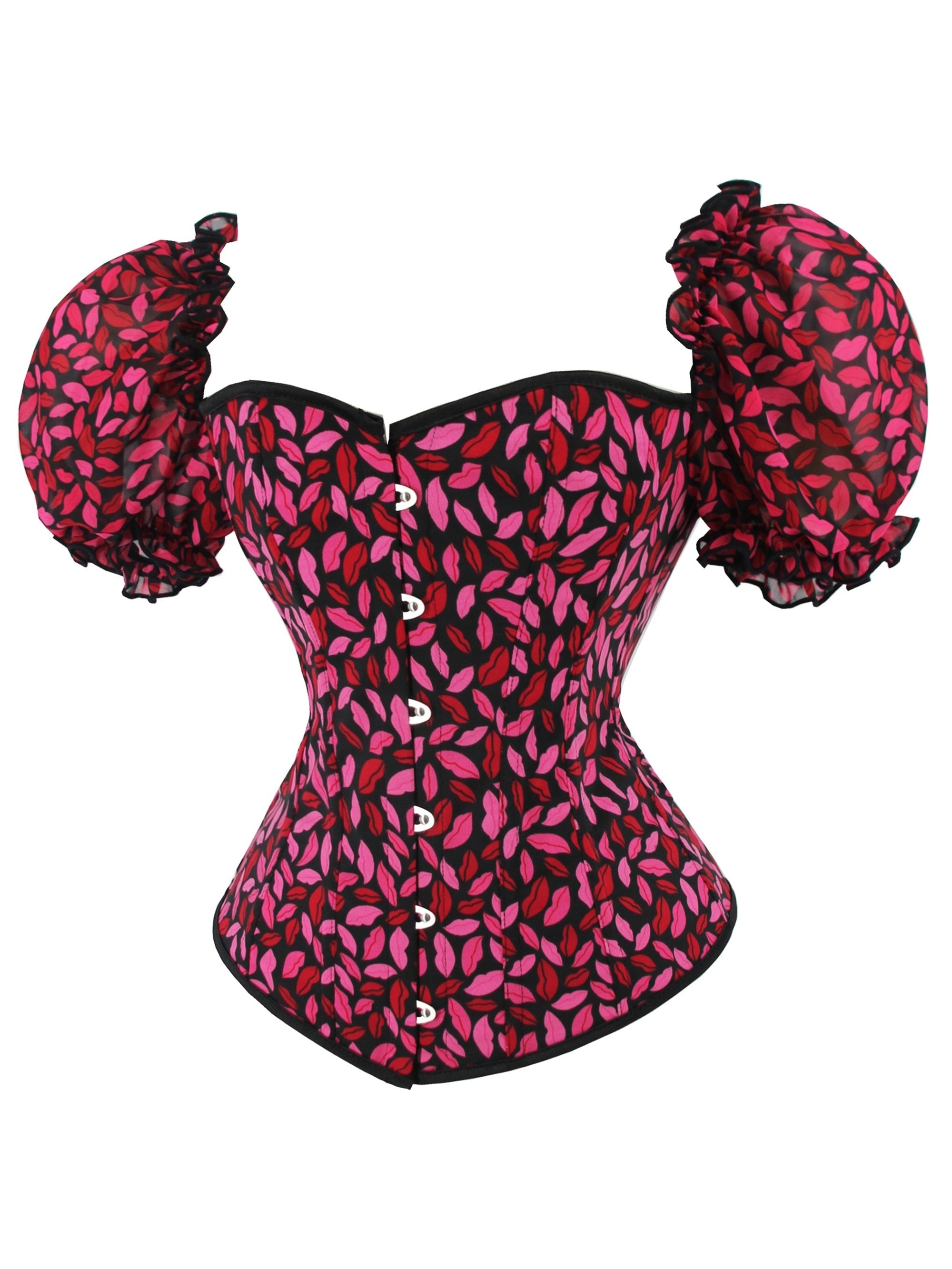 Lips Pattern Corset Bustier Tummy Control Lace Up Body Shaper