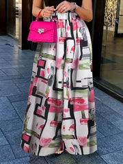 Print Elastic High Rise Wide Leg Trousers