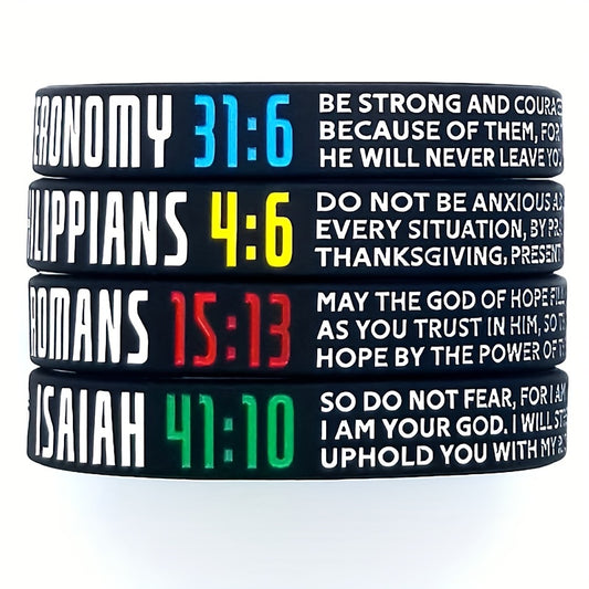 4pcs Letter Pattern Silicone Bracelet Waterproof Rubber Wristband
