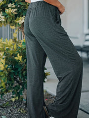 Solid Elastic Drawstring High Rise Straight Leg Pants