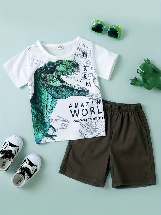 Boys Dinosaur Graphic Print T-shirt & Shorts Set Clothing