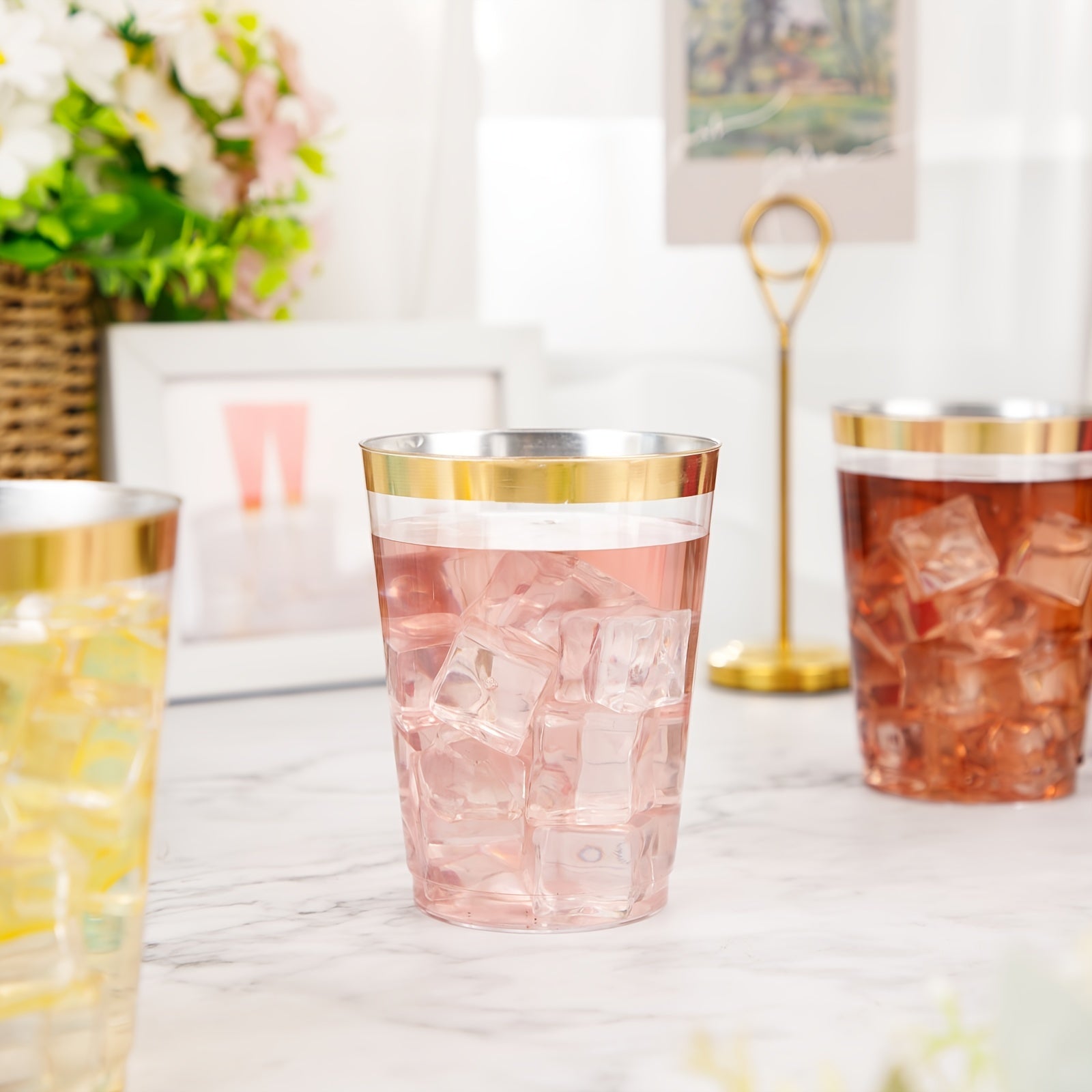 20pcs Golden Plastic Cups 10oz Clear Disposable Wine Glasses Fancy Party Cups