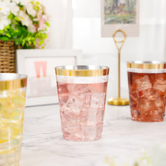 20pcs Golden Plastic Cups 10oz Clear Disposable Wine Glasses Fancy Party Cups