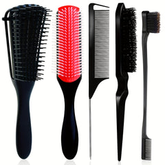 5Pcs Hair Styling Detangling Brush Set Soft Cushion Bristle Comb Edge Teasing