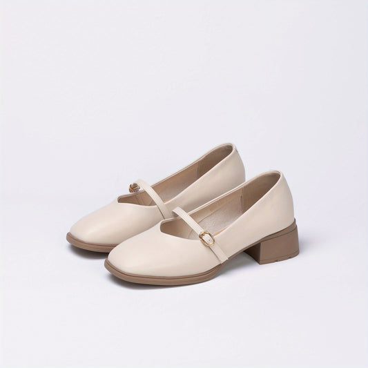 Chunky Heels Square Toe Pumps Buckle Strap Dress Heels