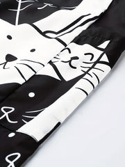  Cartoon Cat Print Wide Leg Pants