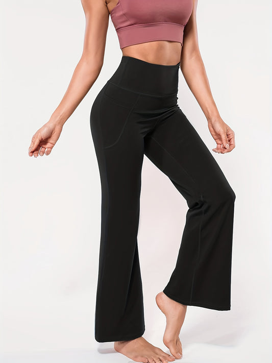 Solid Stretch Sports Flare Pants Tummy Control Leggings