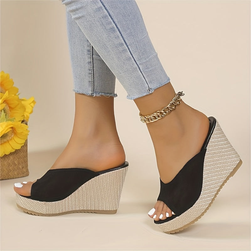 Women's Platform Wedge Sandals Peep Toe Slip On Heels Non Slip Sandals