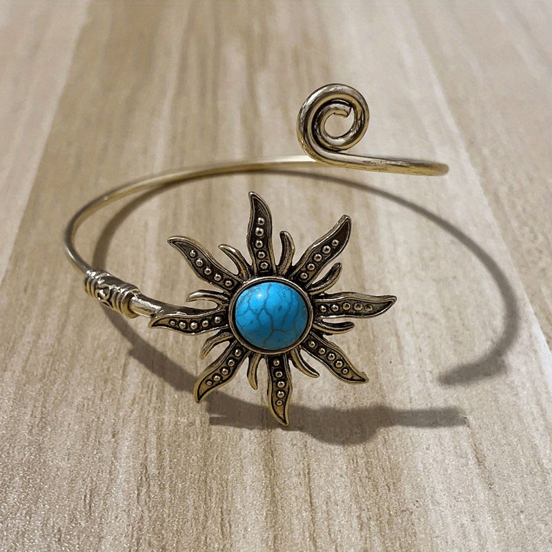 Vintage Sunflower Open Ring Synthetic Gems Boho Style Finger Jewelry