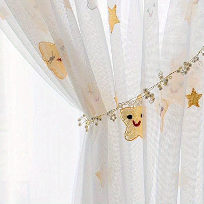 2 Panels Sheer Curtains Embroidery Rod Pocket Polyester Curtain