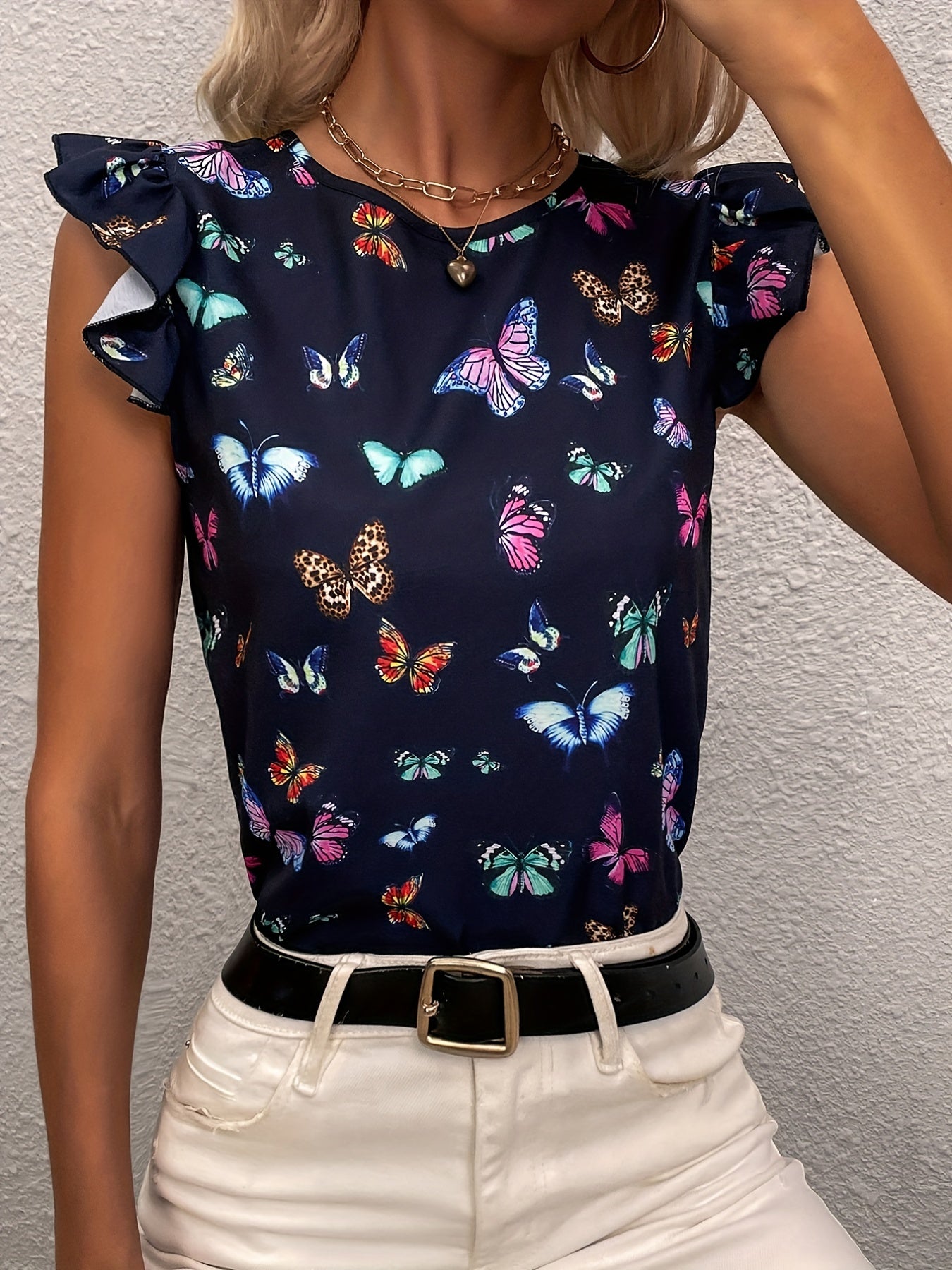  Women's Butterfly Print Sleeve Top