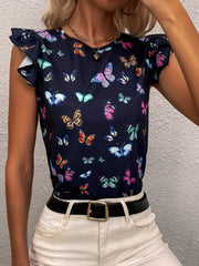  Women's Butterfly Print Sleeve Top