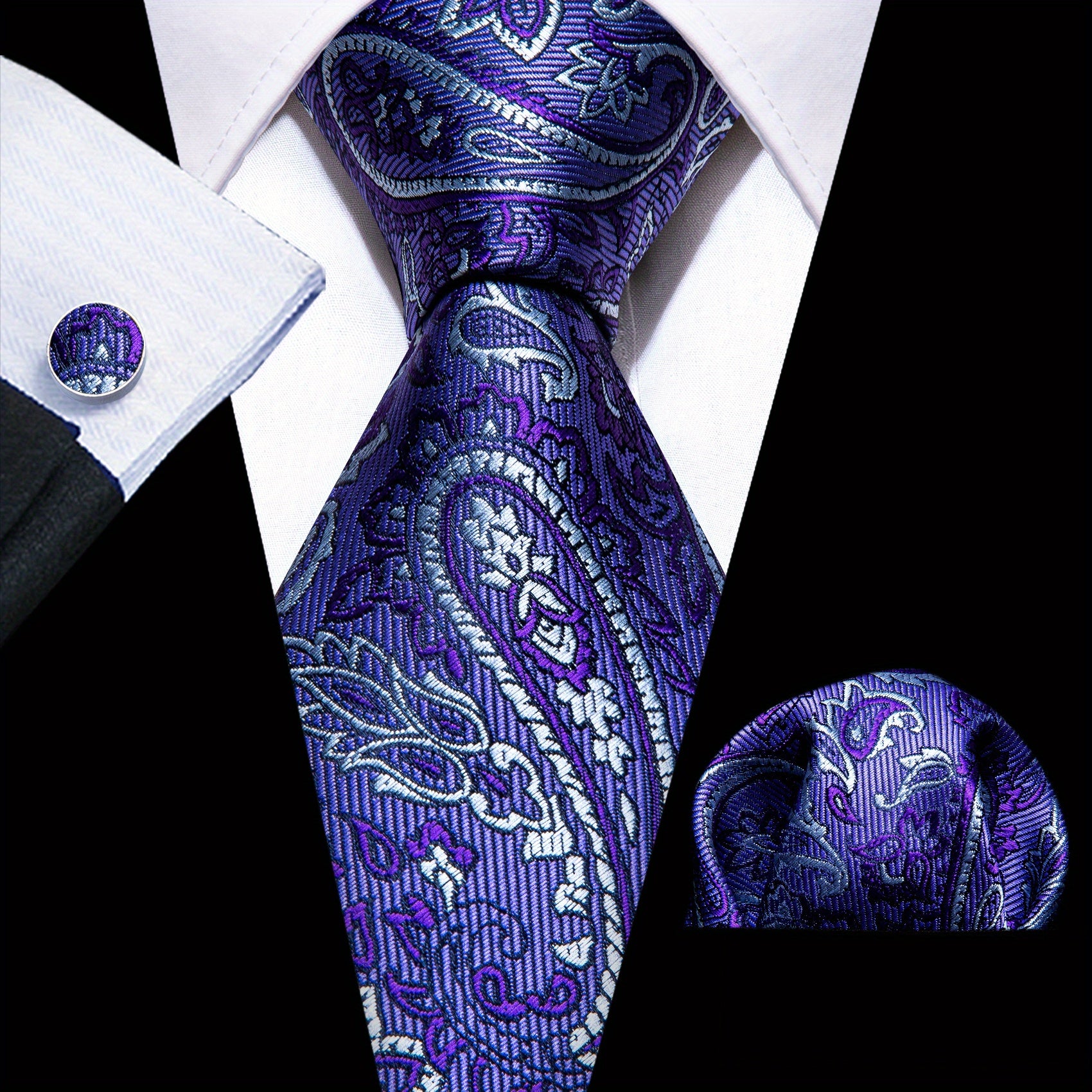 Barry Wang Men's Tie Silk Check Jacquard Tie Set