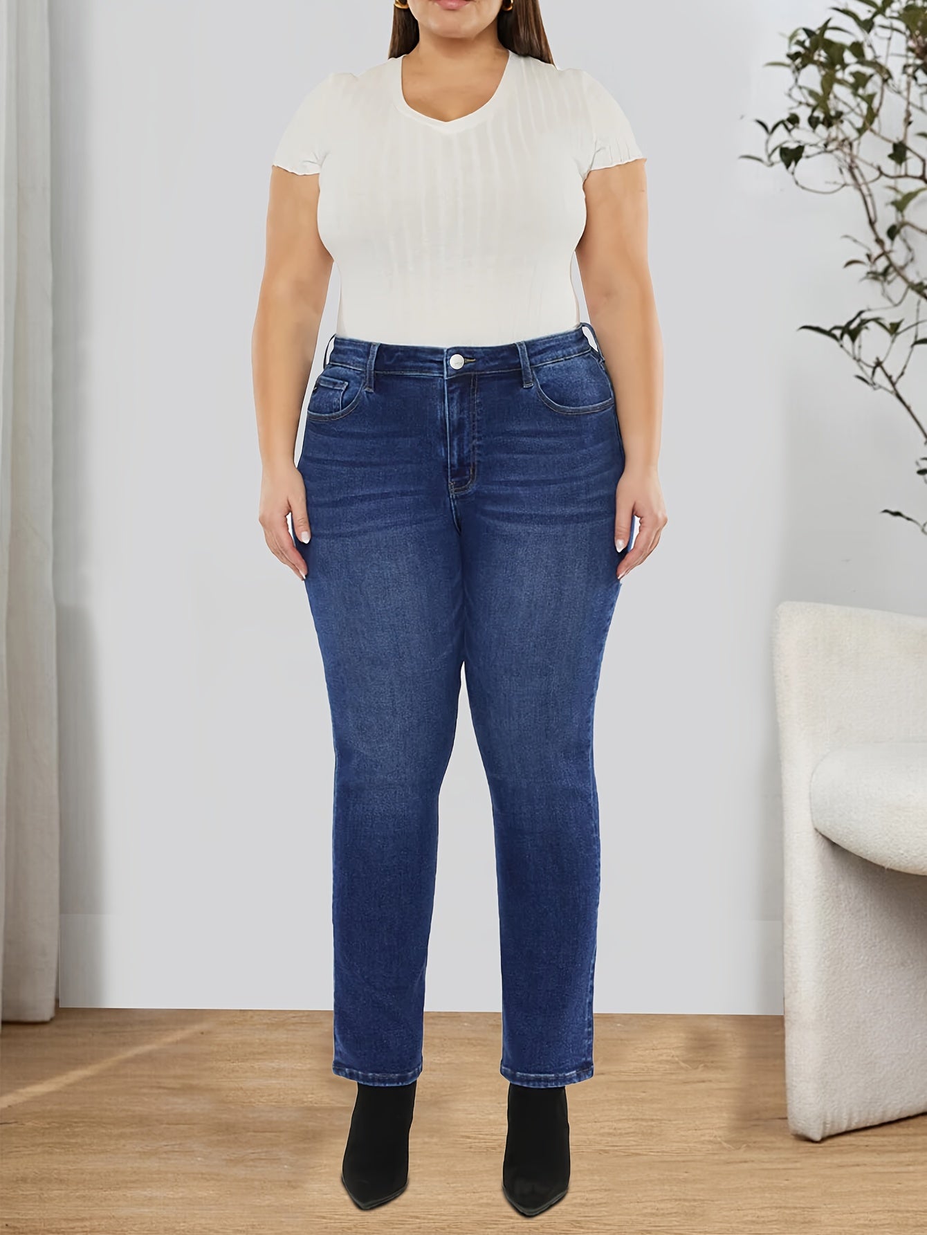  Solid High Rise Stretch Jeans