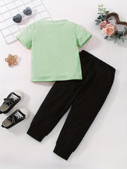 Girls Heart Print Short Sleeve T shirt & Sweatpants Set