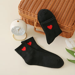 Red Heart Pattern Mid Tube Socks Women's Stockings