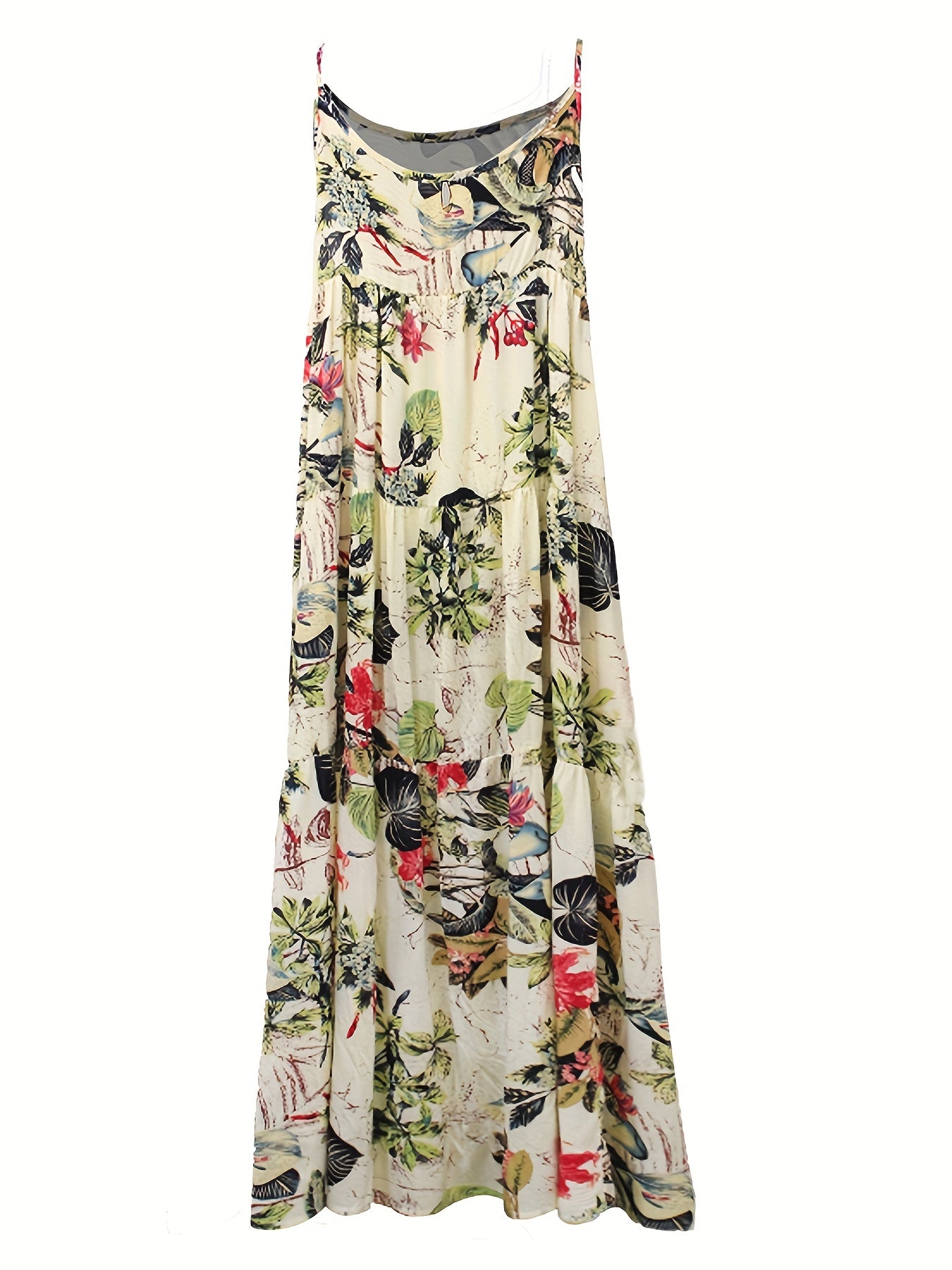  Leaf & Floral Print Maxi Cami Dress