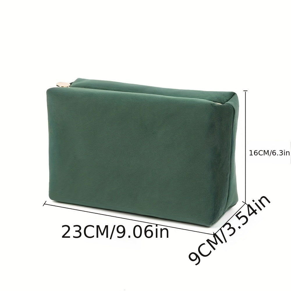 Green Square Makeup Bag Roomy Velvet Zipper Cosmetic Pouch