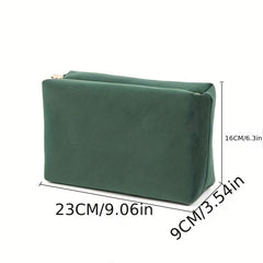 Green Square Makeup Bag Roomy Velvet Zipper Cosmetic Pouch