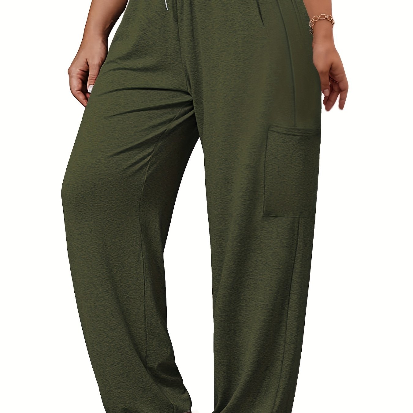  Casual Pants Solid Elastic Drawstring Medium Stretch Pants