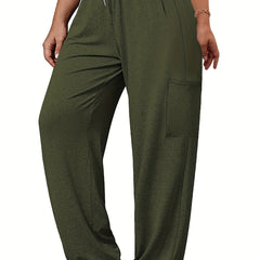  Casual Pants Solid Elastic Drawstring Medium Stretch Pants