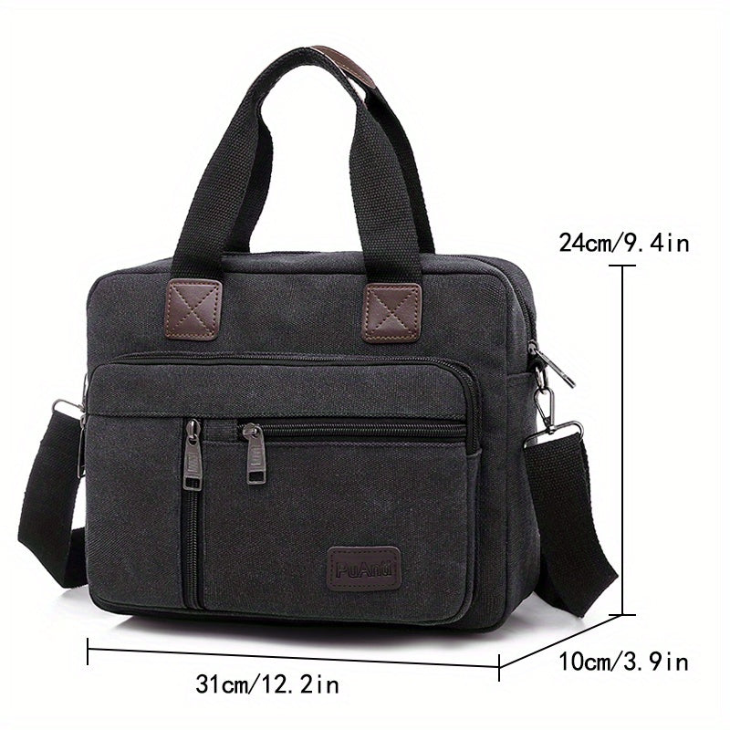 Men's Canvas Briefcase Messenger Bag with Pockets