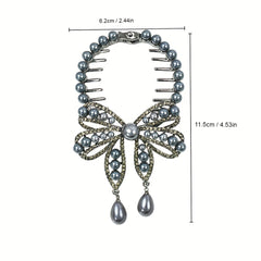 Faux Pearl Butterfly Hair Claw Clip Rhinestone Bun Clip