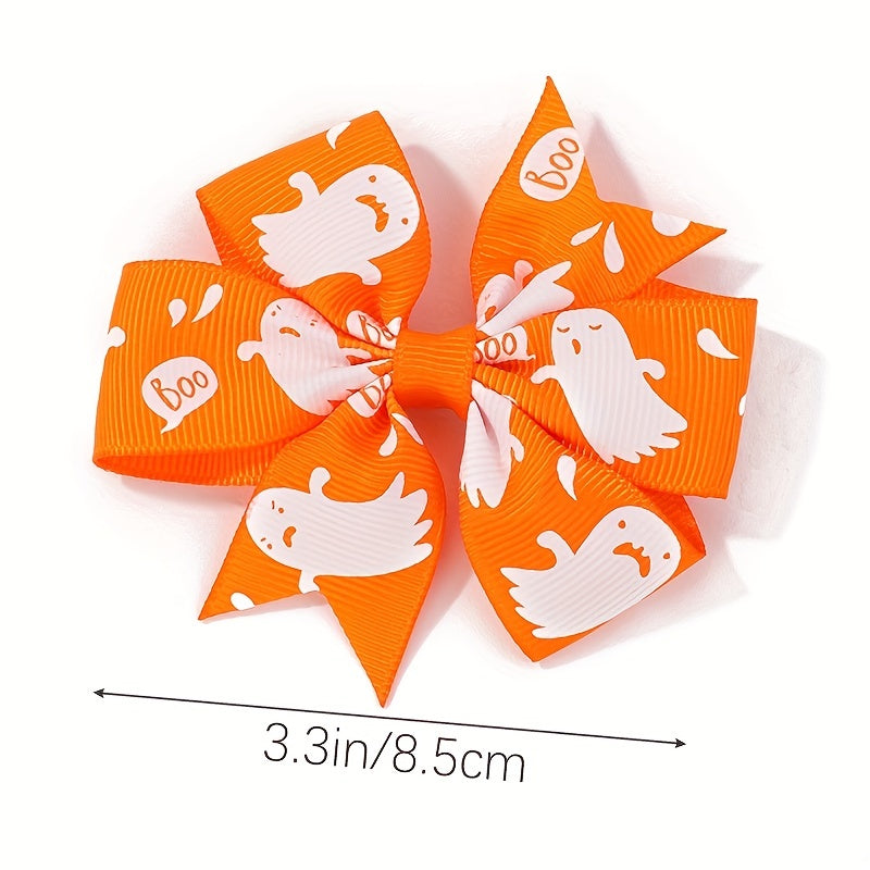10pcs Halloween Pumpkin Ghost Print Bow Hair Clip for Baby Girls