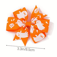 10pcs Halloween Pumpkin Ghost Print Bow Hair Clip for Baby Girls