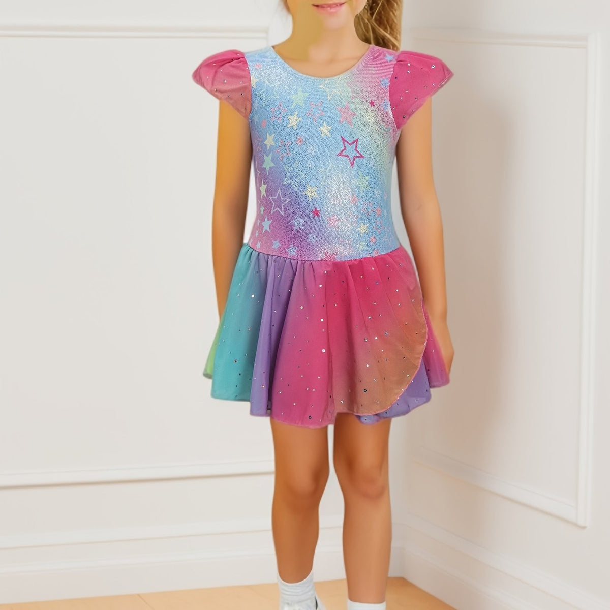 Girls Sequin Ruffle Ballet Leotard Dance Suit