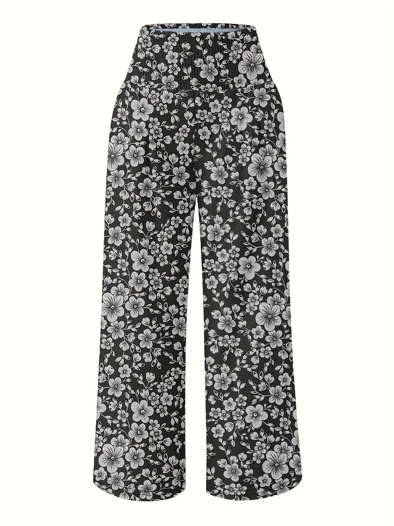 Floral Print High Rise Wide Leg Pants With Pockets