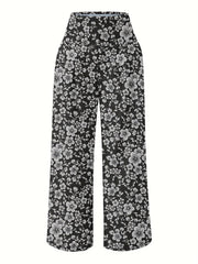 Floral Print High Rise Wide Leg Pants With Pockets