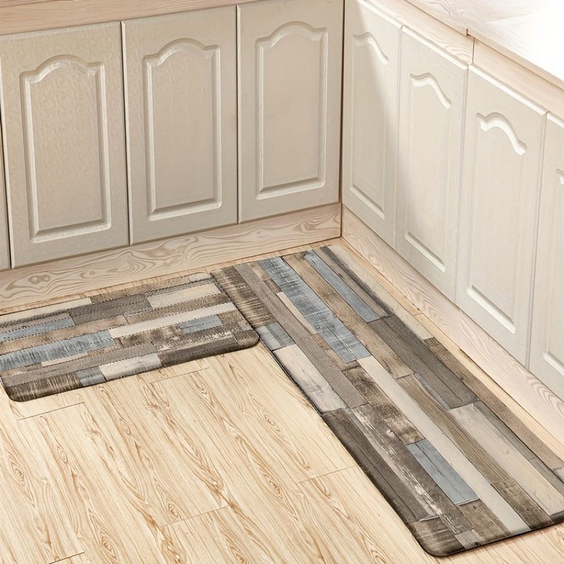 Wood Printed Anti Fatigue Kitchen Rug Waterproof Non Slip