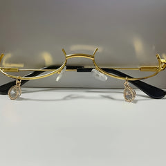 Rhinestone Decor Semi Rimless Lensless Glasses for Cosplay Party Club