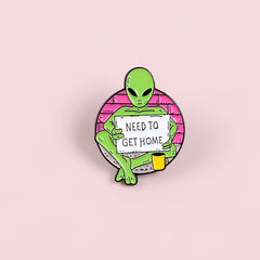 Funny Alien E T Enamel Pin Set - Cartoon Green Alien Print - Anime Pins Gift
