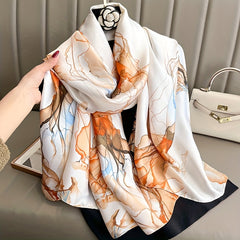 Vintage Tie Dye Print Scarf Classic Satin Warm Shawl Silk Scarves Sunscreen