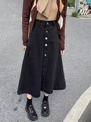 Solid Midi Denim Skirt Women's Denim Jeans