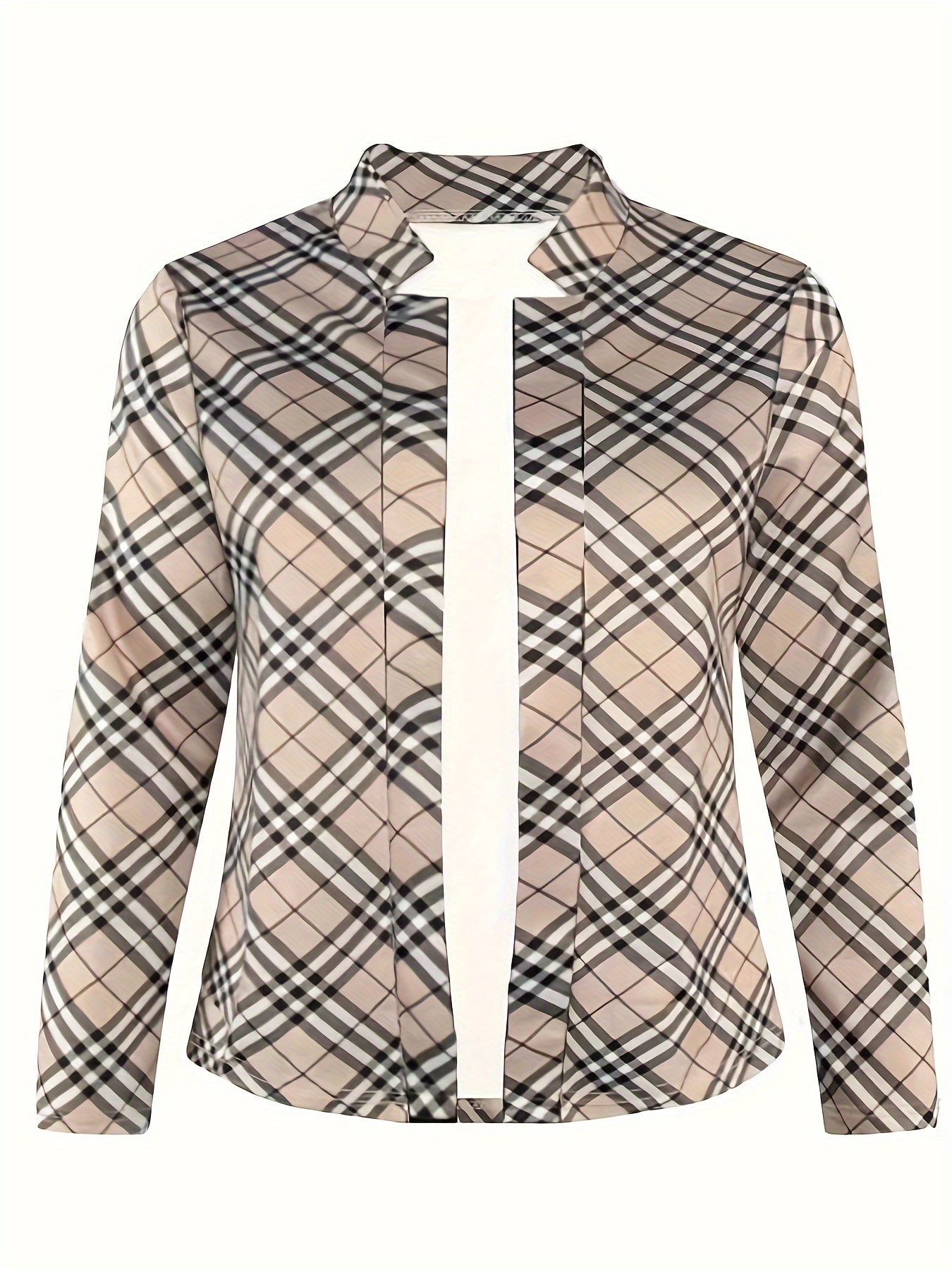  Plaid Print Long Sleeve Split Collar Blazer