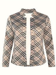  Plaid Print Long Sleeve Split Collar Blazer