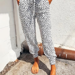 Women's Plus Leopard Print Drawstring Tapered Leg Pants With Pockets